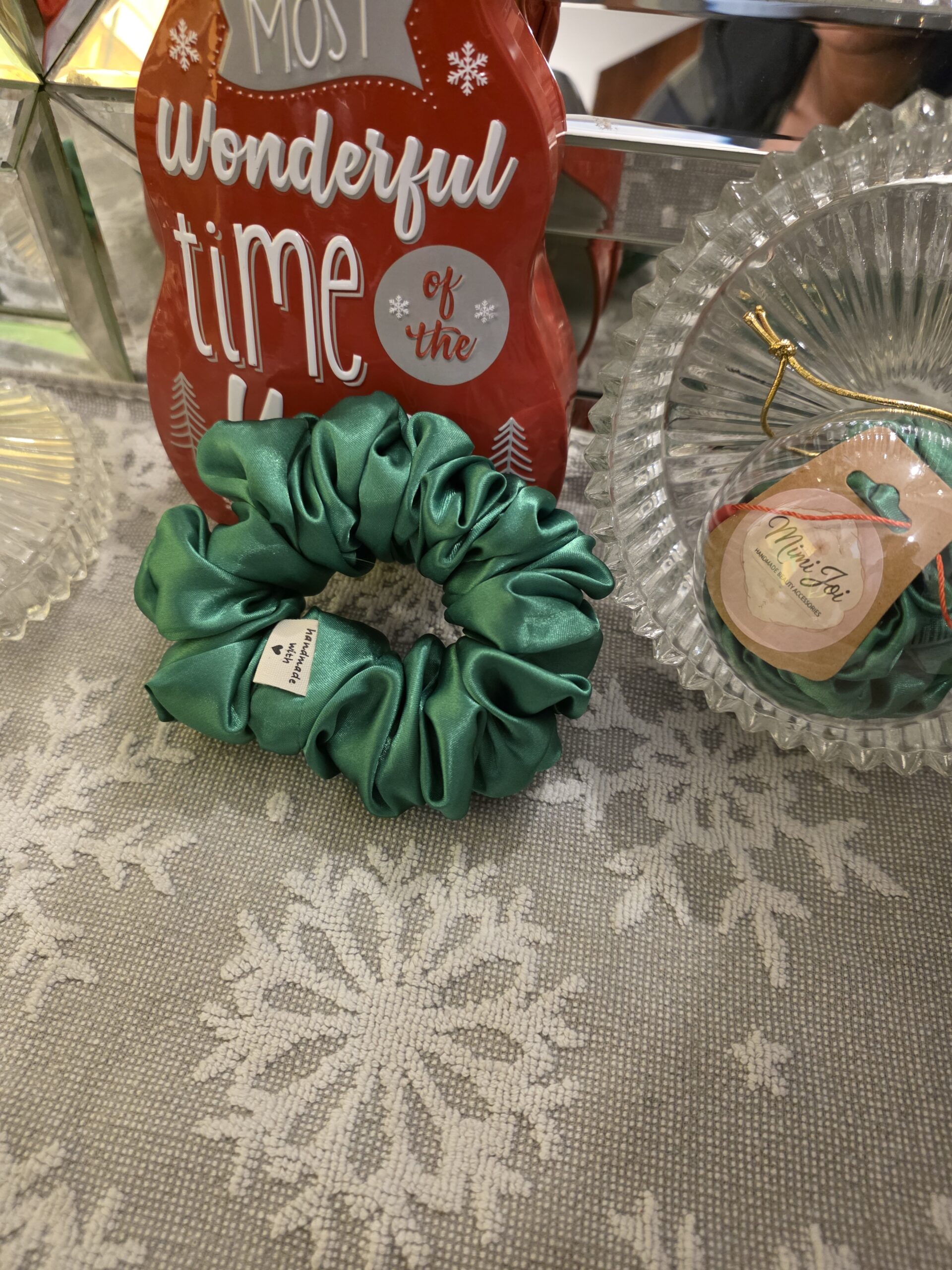 Luxury Green Satin Scrunchie - Image 2